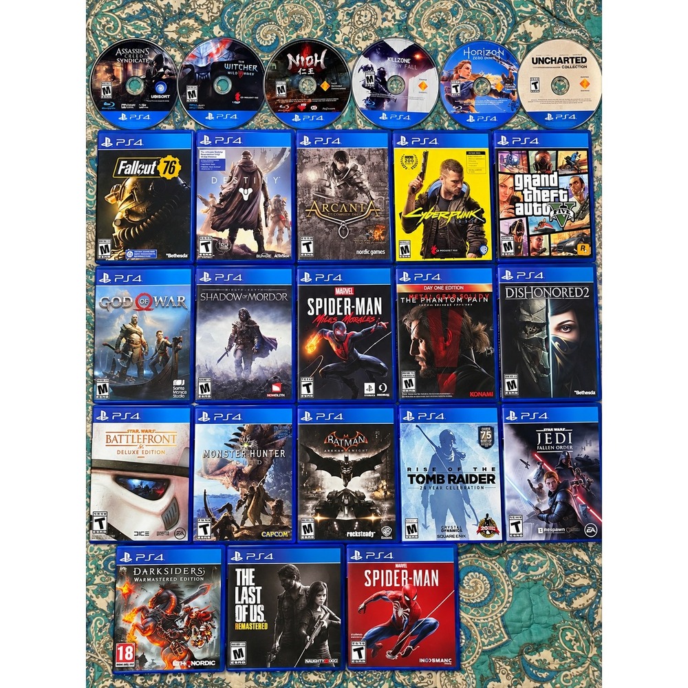 PS4 Game Lot 35 Titles Spider-Man GTA V God of War Last of Us Witcher 3 Bundle